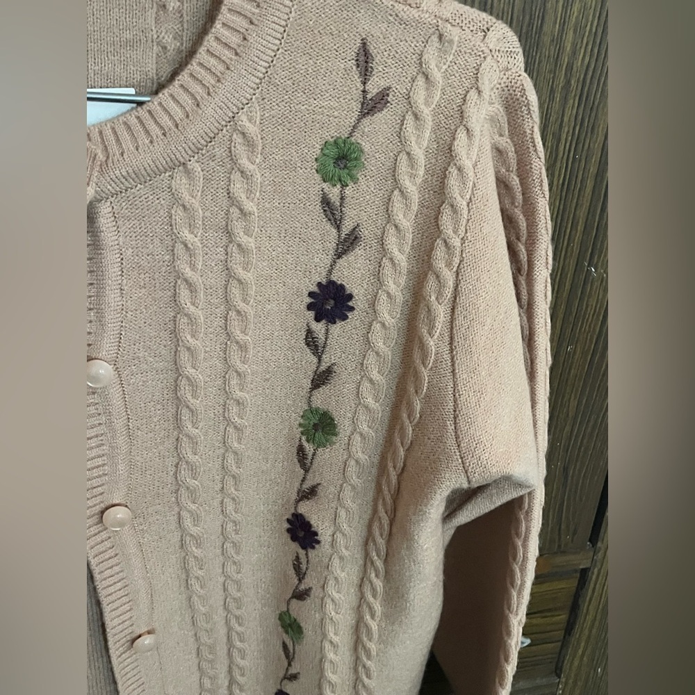 First Lady Woollen embroidered button down sweater- Size Medium PTP 19 inch NWT - Picture 7 of 11